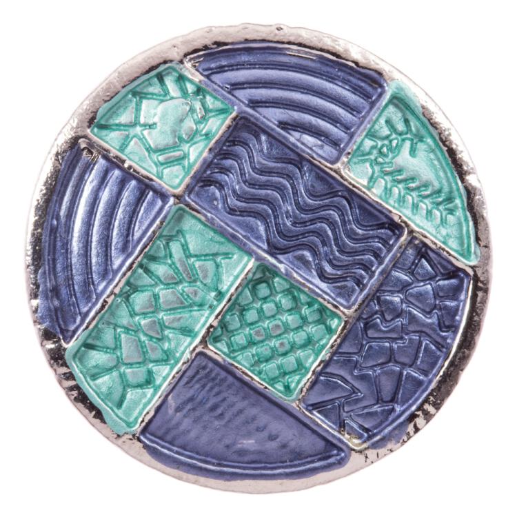 Designerknopf mit rechteckigen Segmenten in Blau und Grün 23mm