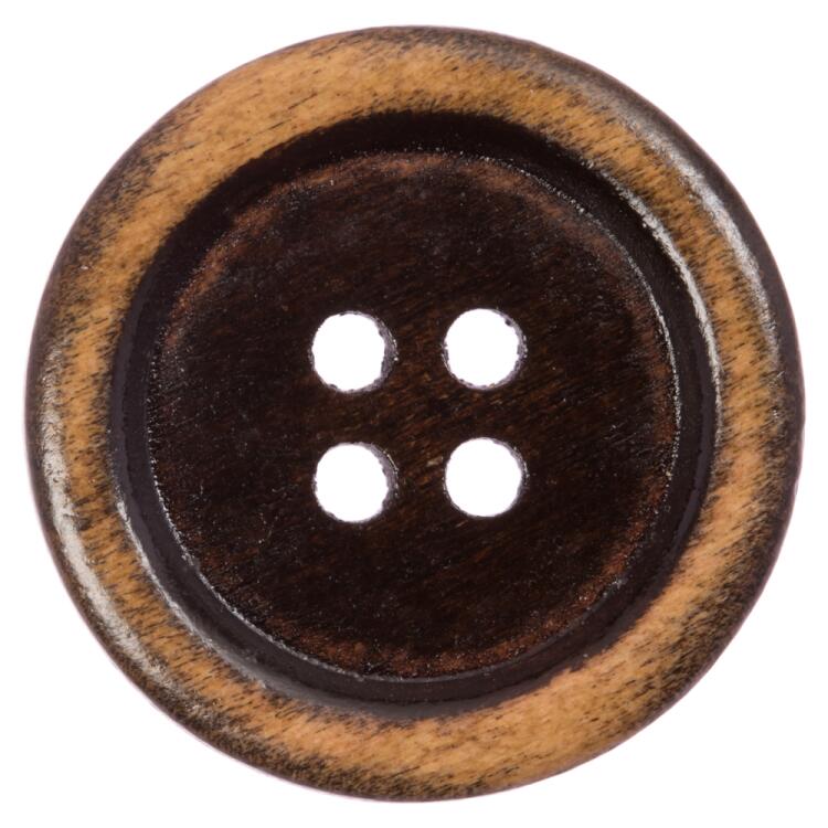 Holzknopf mit klassischem Rand braun gefärbt in Vintage-Look 18mm