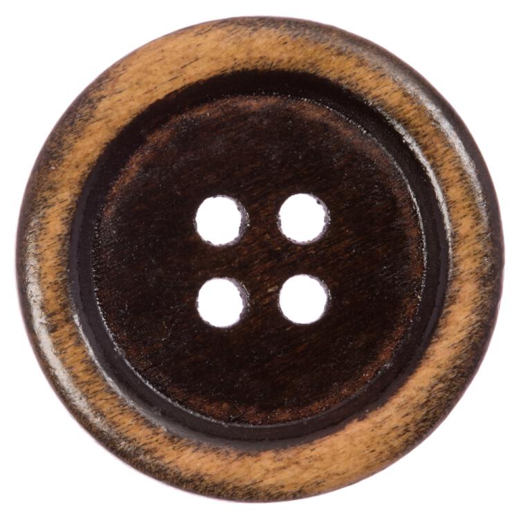 Holzknopf mit klassischem Rand braun gefärbt in Vintage-Look 30mm