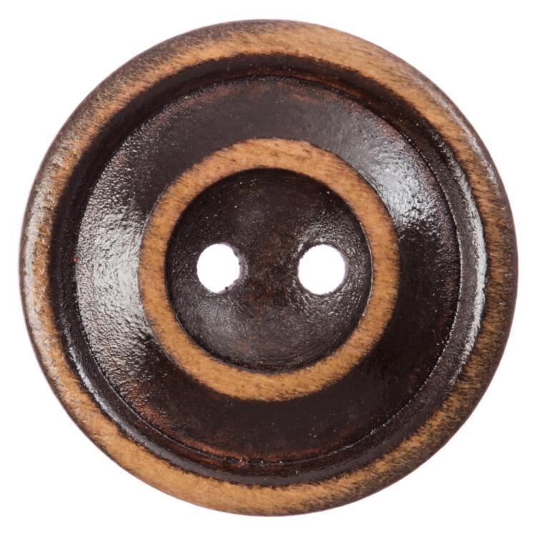 Holzknopf mit Doppelrand braun gefärbt in Vintage-Look 15mm