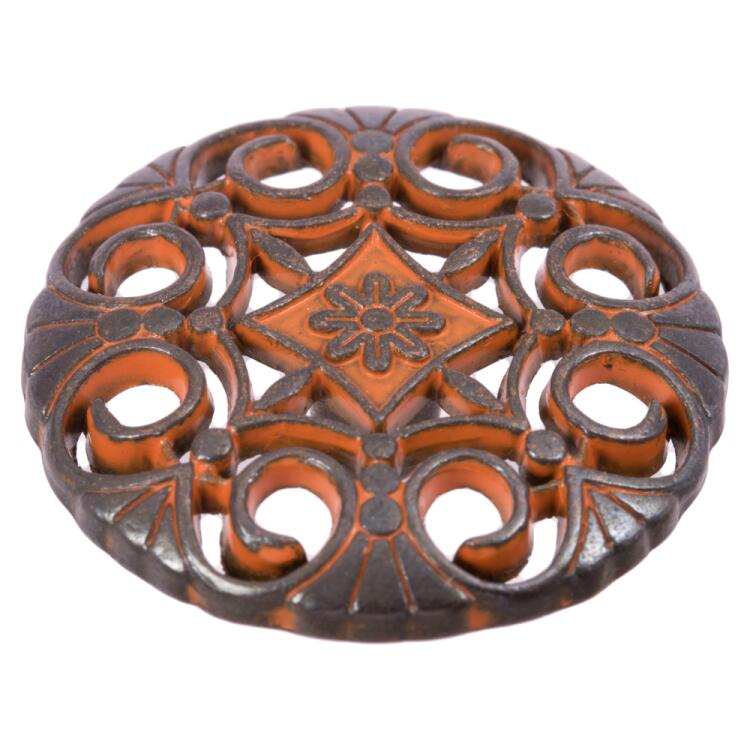 Metallknopf mit Ornamenten in Rost Eisen Optik 20mm
