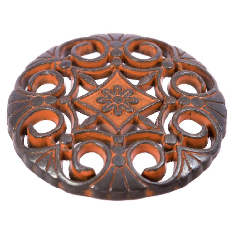 Metallknopf mit Ornamenten in Rost Eisen Optik 25mm