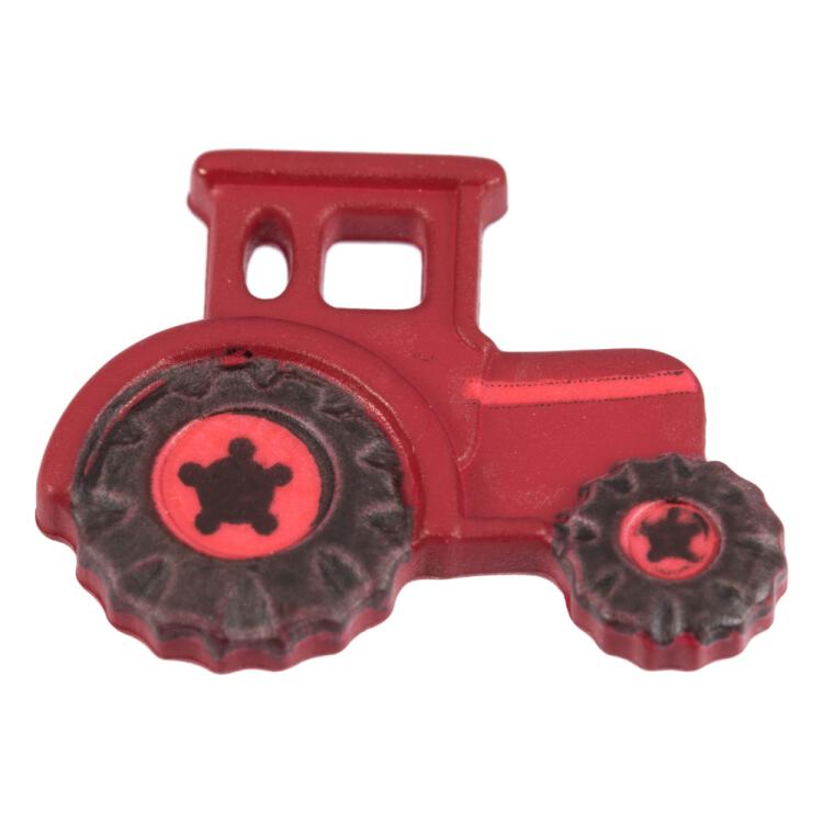 Kinderknopf - roter Traktor mit schwarzen Reifen 23mm