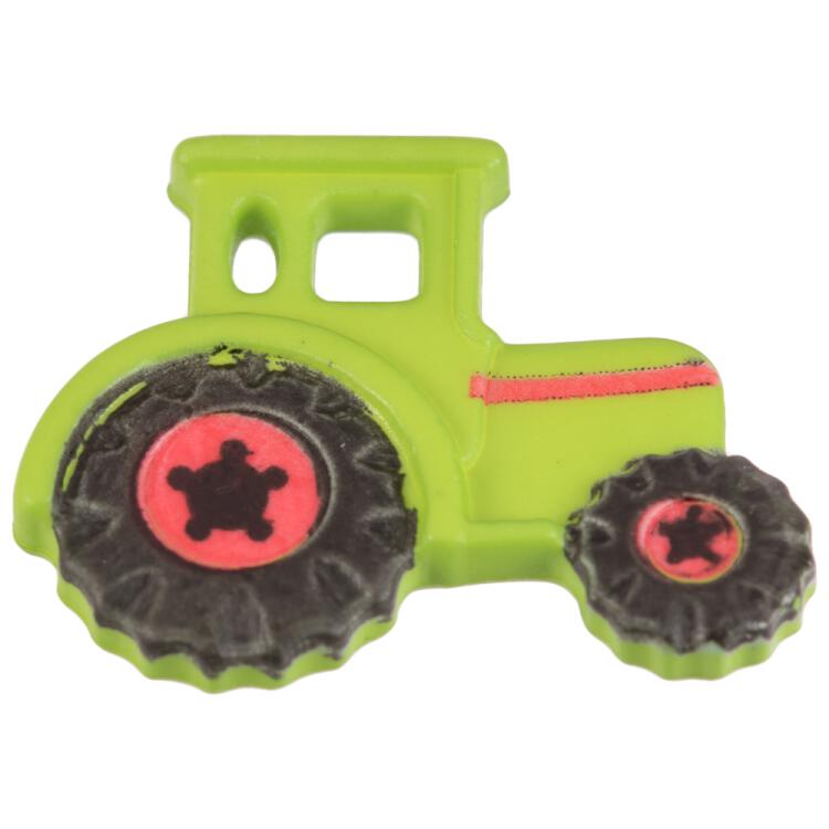 Kinderknopf - grüner Traktor mit schwarzen Reifen 23mm