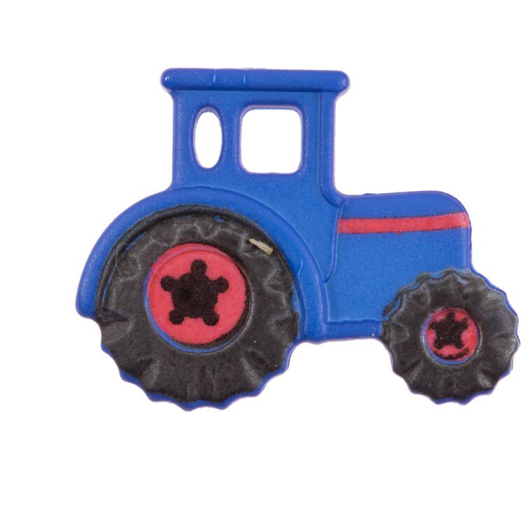 Kinderknopf - blauer Traktor mit schwarzen Reifen 23mm