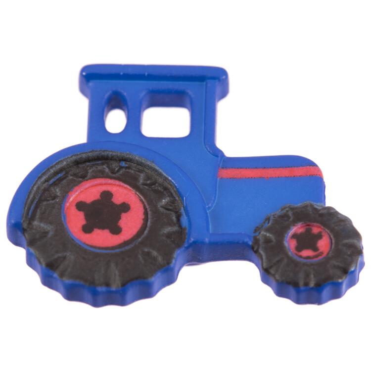 Kinderknopf - blauer Traktor mit schwarzen Reifen 23mm