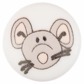 Kinderknopf - neugierige Maus auf weißem Hintergrund