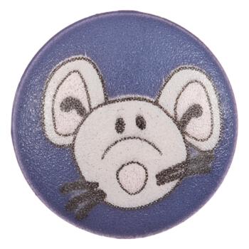 Kinderknopf - neugierige Maus auf blauem Hintergrund