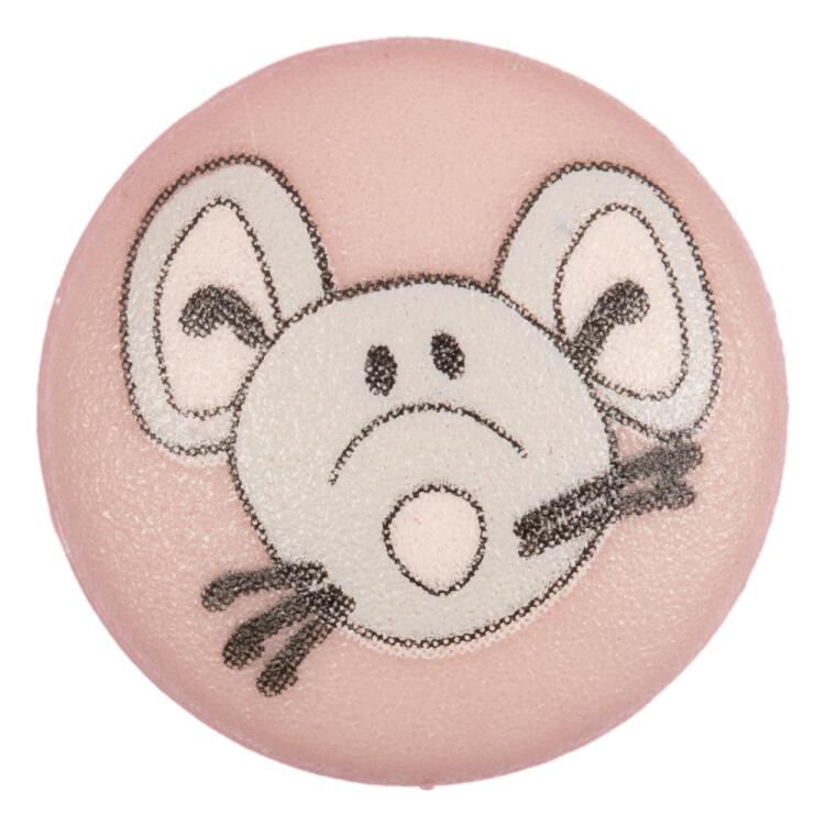 Kinderknopf - neugierige Maus auf rosanem Hintergrund