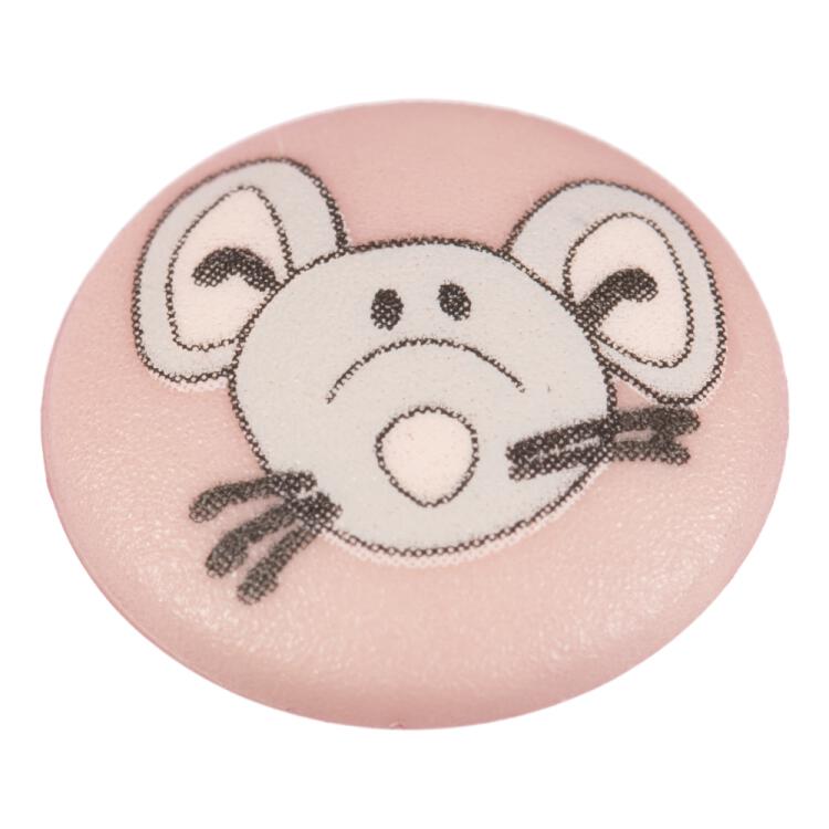 Kinderknopf - neugierige Maus auf rosanem Hintergrund