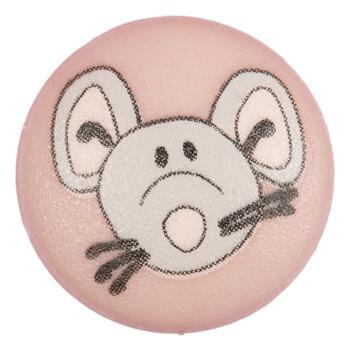 Kinderknopf - neugierige Maus auf rosafarbigem Hintergrund