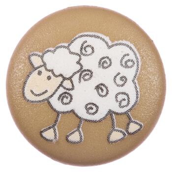 Kinderknopf - fröhliches Schaf auf braunem Hintergrund