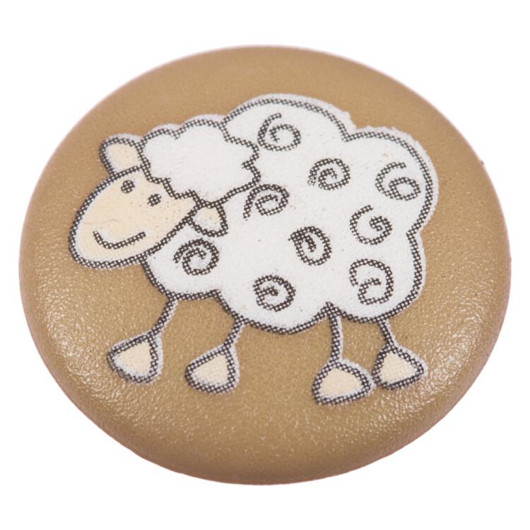 Kinderknopf - fröhliches Schaf auf braunem Hintergrund 15mm