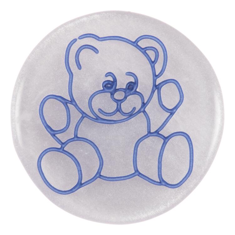 Kinderknopf aus Perlmuttimitat mit Teddybär-Motiv in Blau