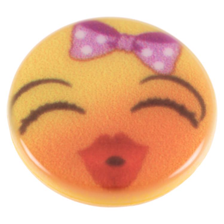 Kinderknopf - Kuss Smiley (Emoticon) in Gelb 15mm