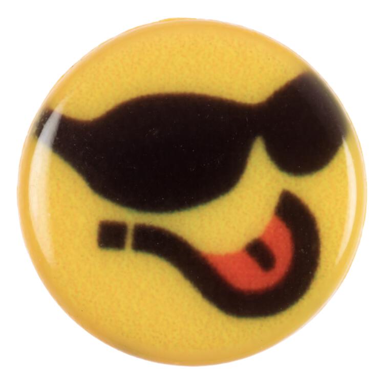 Kinderknopf - frecher Smiley mit Zunge (Emoticon) in Gelb 15mm