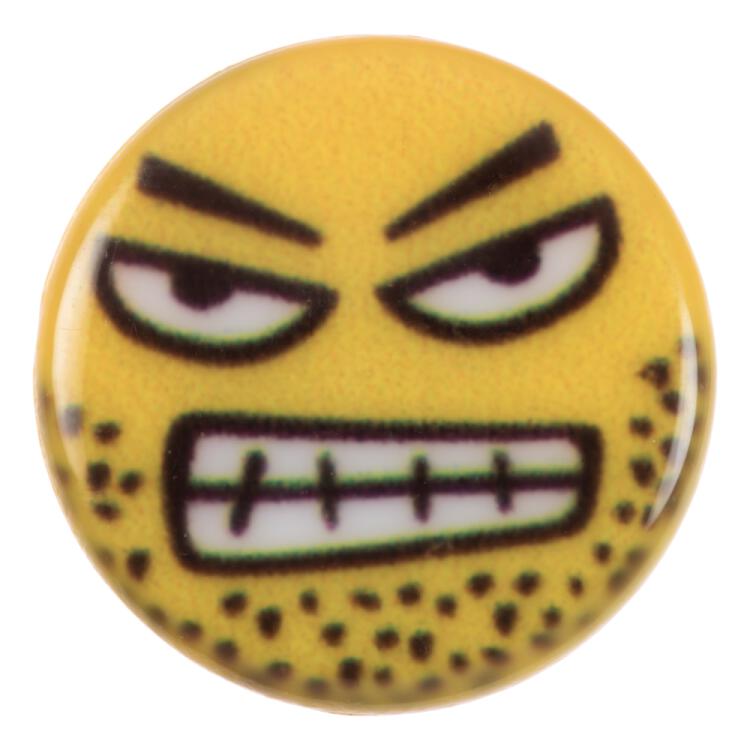 Kinderknopf - böser Smiley (Emoticon) in Gelb 15mm