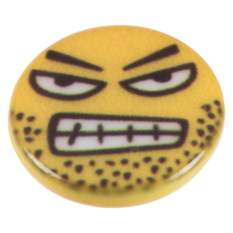 Kinderknopf - böser Smiley (Emoticon) in Gelb 15mm