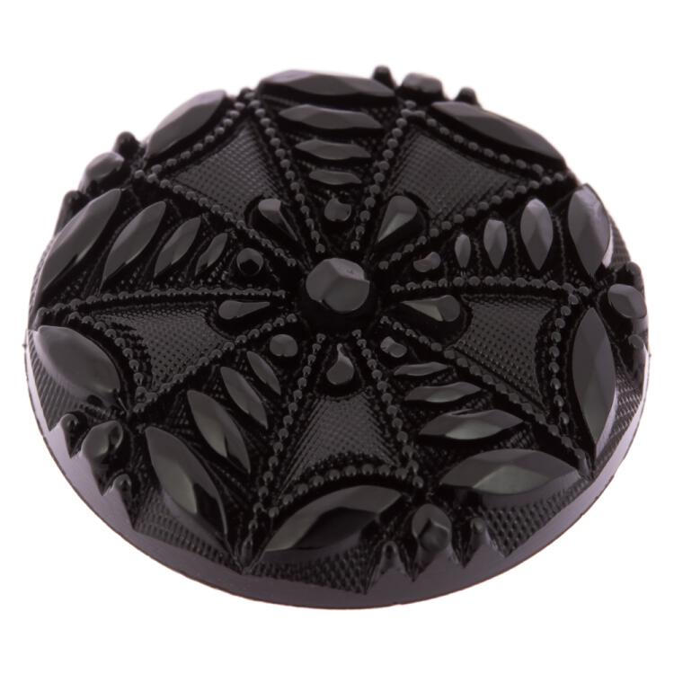 Schwarzer Kunststoffknopf mit feinem Ziermotiv 15mm