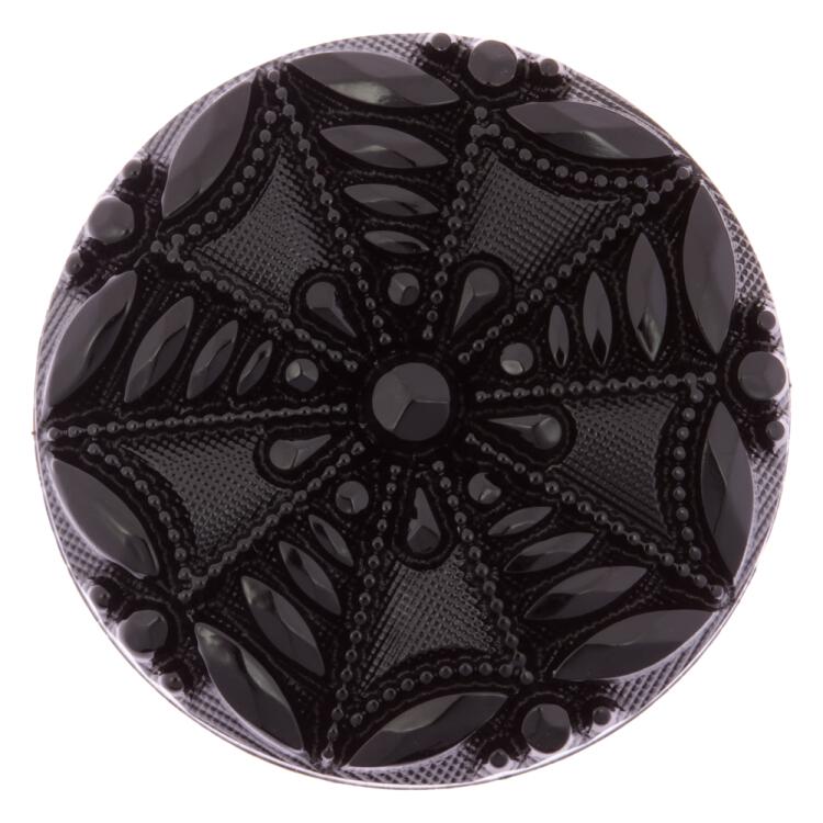 Schwarzer Kunststoffknopf mit feinem Ziermotiv 28mm
