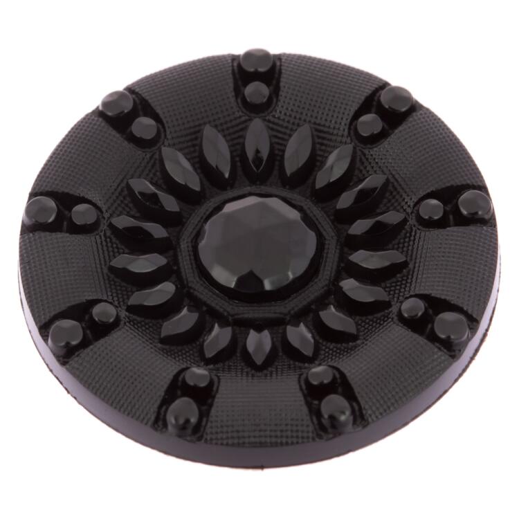 Schwarzer Kunststoffknopf mit floralem Ziermotiv 15mm