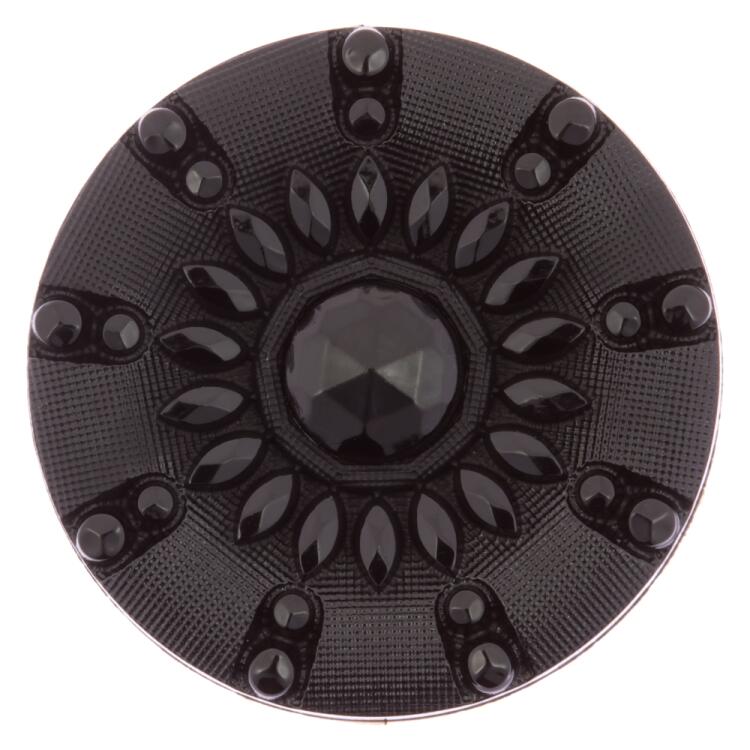 Schwarzer Kunststoffknopf mit floralem Ziermotiv 28mm