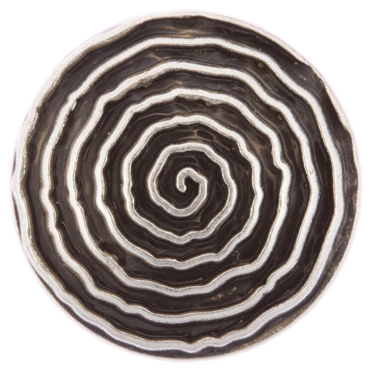 Metallknopf mit Schneckenlinienmuster (Spirale) in Altsilber 23mm