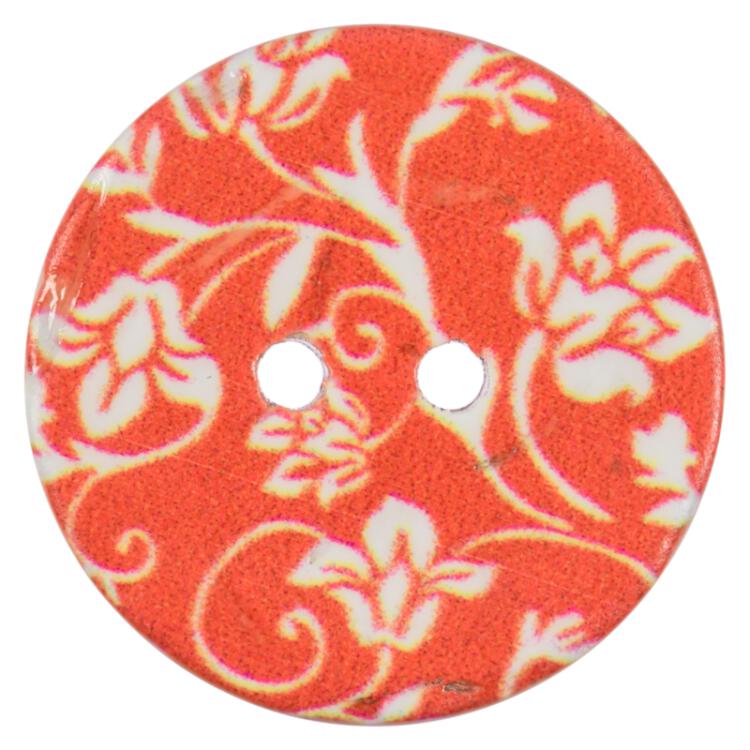 Kokosknopf mit floralem Print in Orange-Weiß 18mm