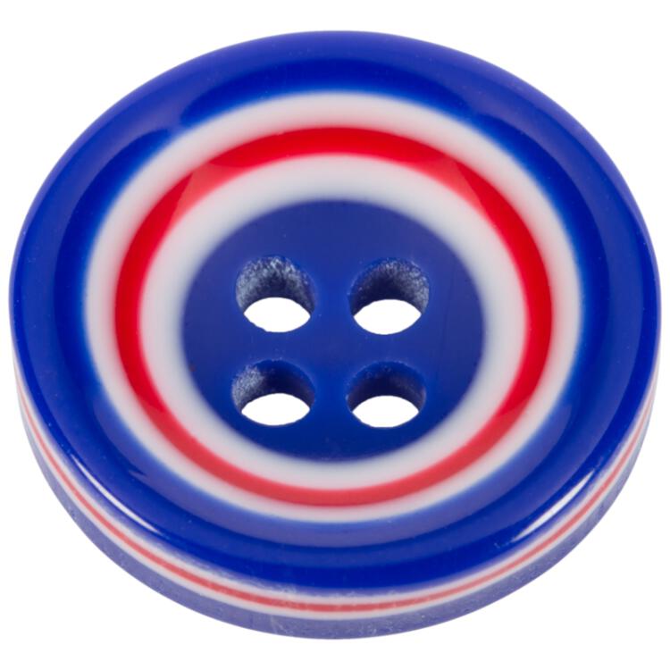 Kunststoffknopf geschüsselt in Blau mit Innenring in Rot-Weiß 13mm