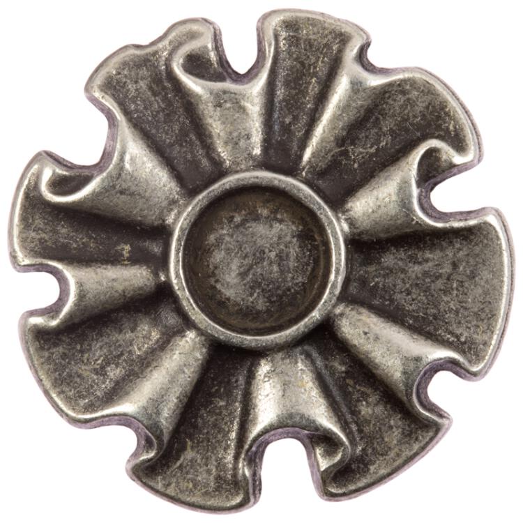 Metallknopf in Altsilber in Form einer abstrakten Blume