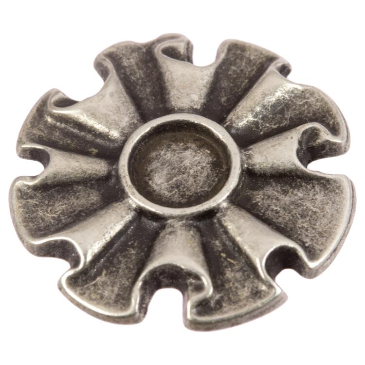 Metallknopf in Altsilber in Form einer abstrakten Blume 23mm