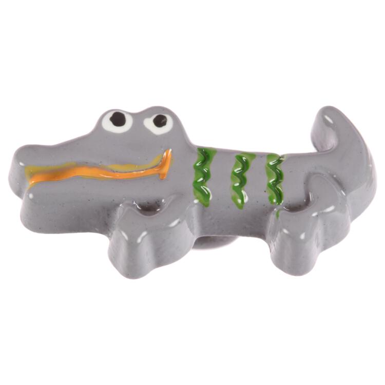 Kinderknopf - grauer Krokodil aus Kunststoff