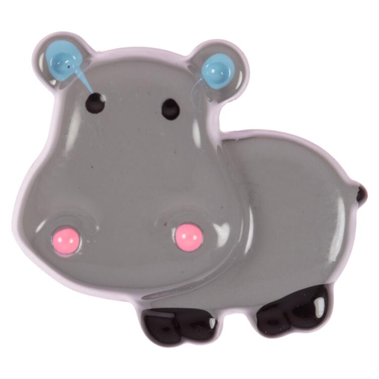Kinderknopf - grauer Flusspferd aus Kunststoff