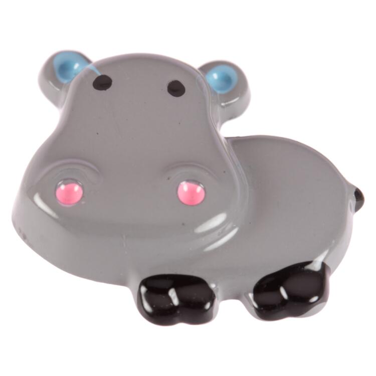 Kinderknopf - graues Flusspferd aus Kunststoff
