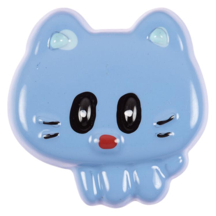 Kinderknopf - süße Katze in Blau 18mm