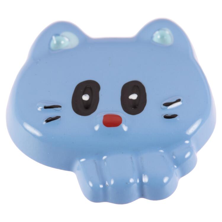 Kinderknopf - süße Katze in Blau 18mm