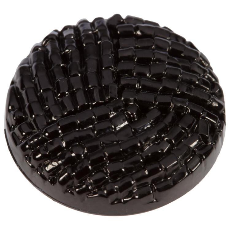 Schwarzer Kunststoffknopf in glänzender Perlenstickerei-Optik 18mm