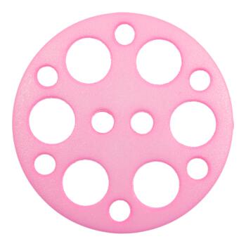 Kunststoffknopf in Rosa mit kleinen und großen kreisförmigen Löchern
