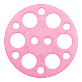 Kunststoffknopf in Rosa mit kleinen und großen kreisförmigen Löchern