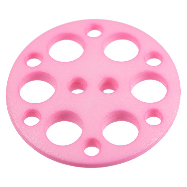 Kunststoffknopf in Rosa mit kleinen und großen kreisförmigen Löchern 23mm