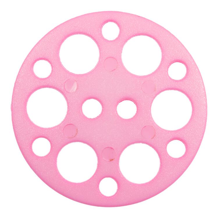 Kunststoffknopf in Rosa mit kleinen und großen kreisförmigen Löchern 23mm