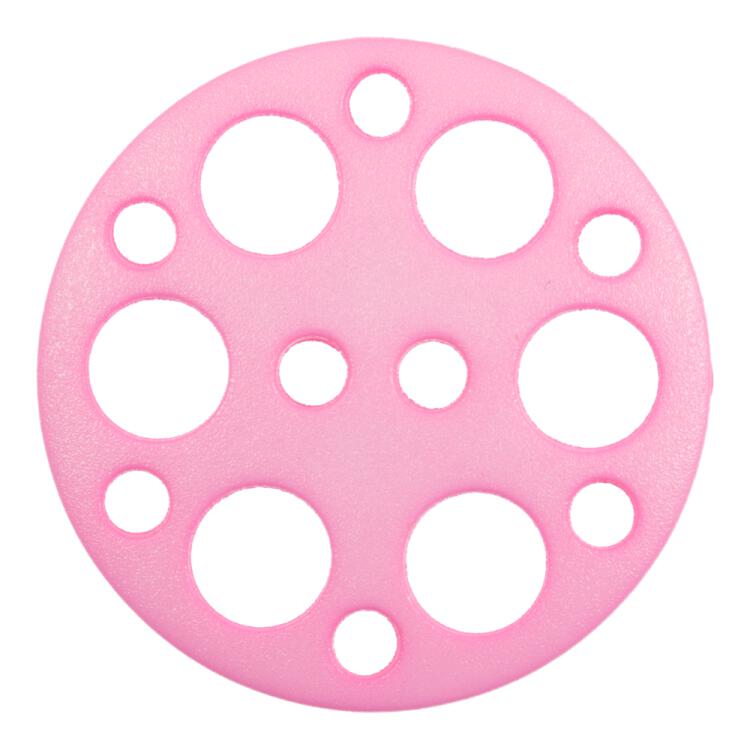 Kunststoffknopf in Rosa mit kleinen und großen kreisförmigen Löchern 28mm