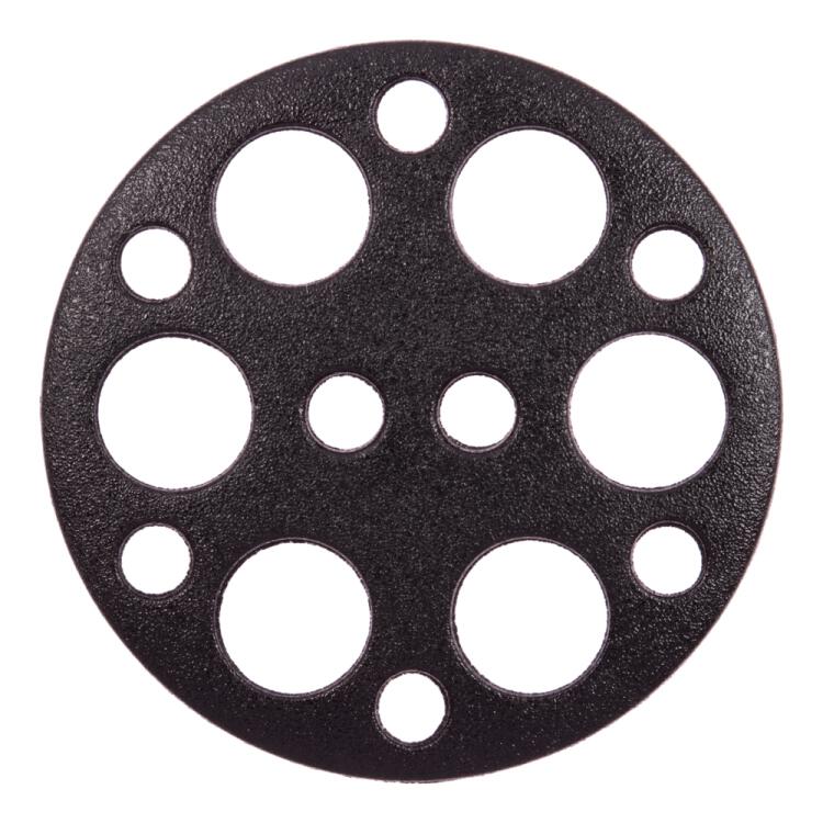 Kunststoffknopf in Schwarz mit kleinen und großen kreisförmigen Löchern