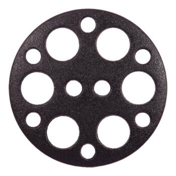 Kunststoffknopf in Schwarz mit kleinen und großen kreisförmigen Löchern