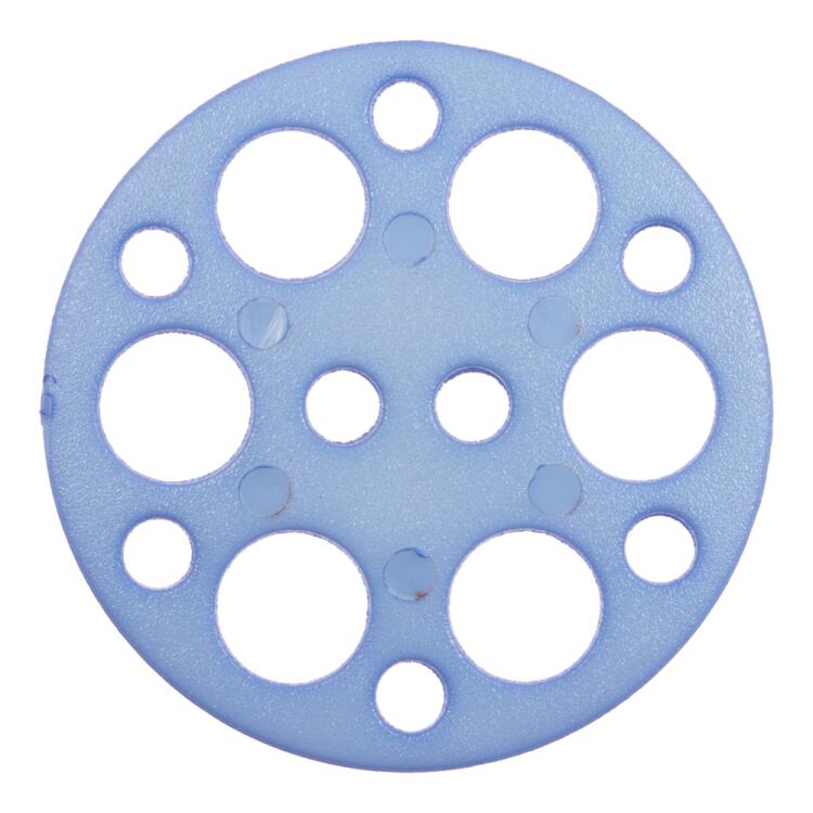 Kunststoffknopf in Blau mit kleinen und großen kreisförmigen Löchern 23mm