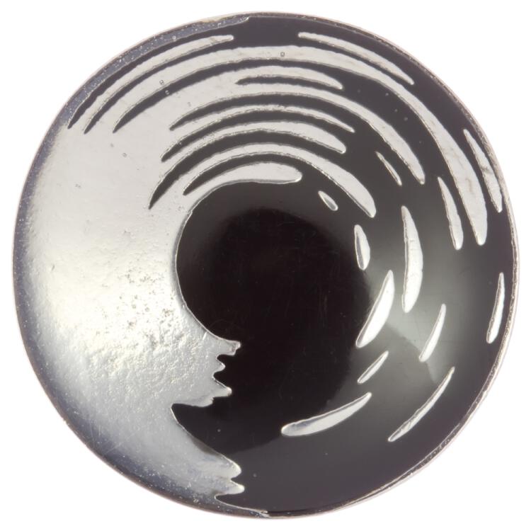 Metallknopf mit abstraktem Wasserfallmuster in Schwarz-Silber