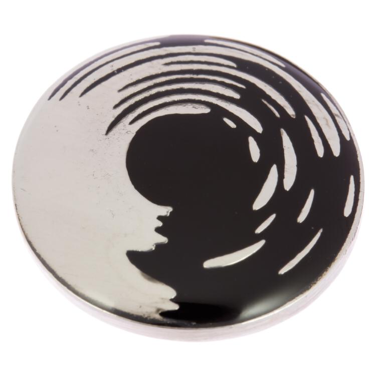 Metallknopf mit abstraktem Wasserfallmuster in Schwarz-Silber 28mm