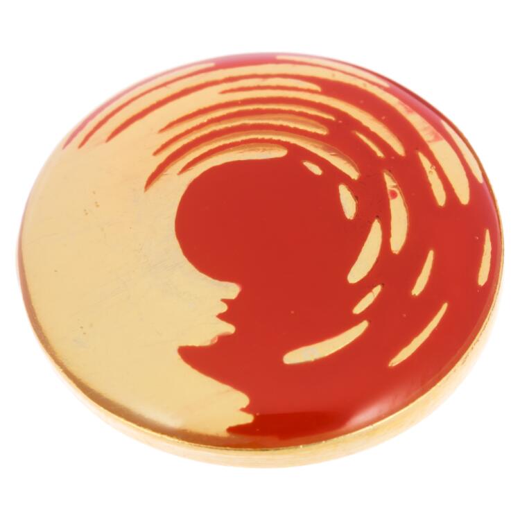 Metallknopf mit abstraktem Wasserfallmuster in Rot-Gold 15mm