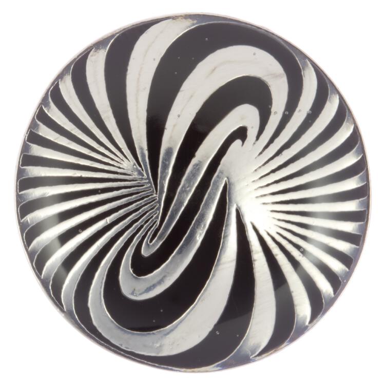 Metallknopf mit abstraktem Muster von gewellten Streifen in Schwarz-Silber 18mm