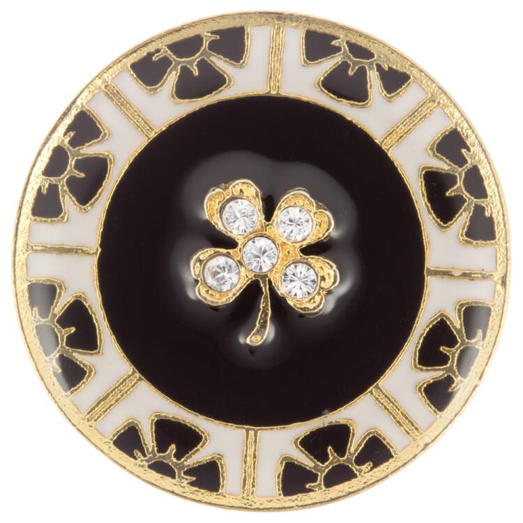 Metallknopf mit goldenem Kleeblatt-Motiv geschmückt mit Swarovski Kristallen